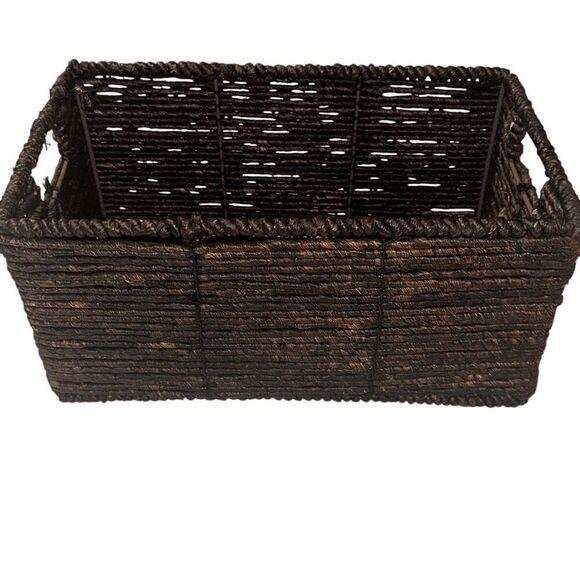 Dark Brown Rectangular Woven Wicker  Basket w/ side label space Size 14"x 7.5"x - Picture 4 of 11